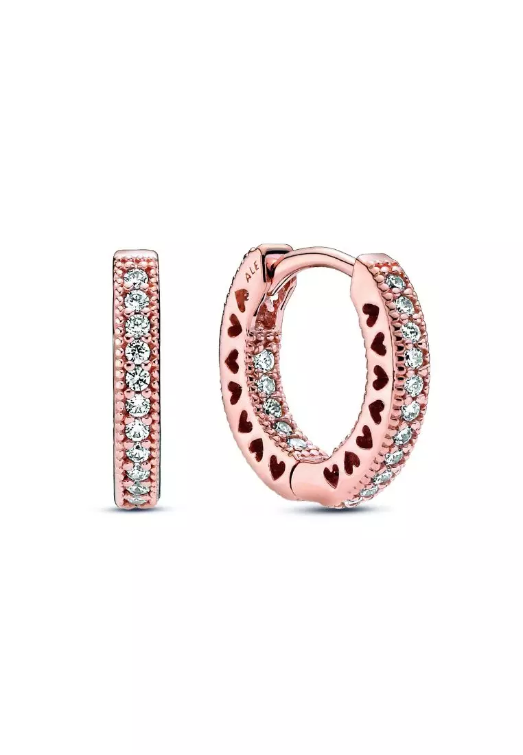 Buy PANDORA Pandora 14K Rose Gold-Plated Pavé Heart Hoop Earrings