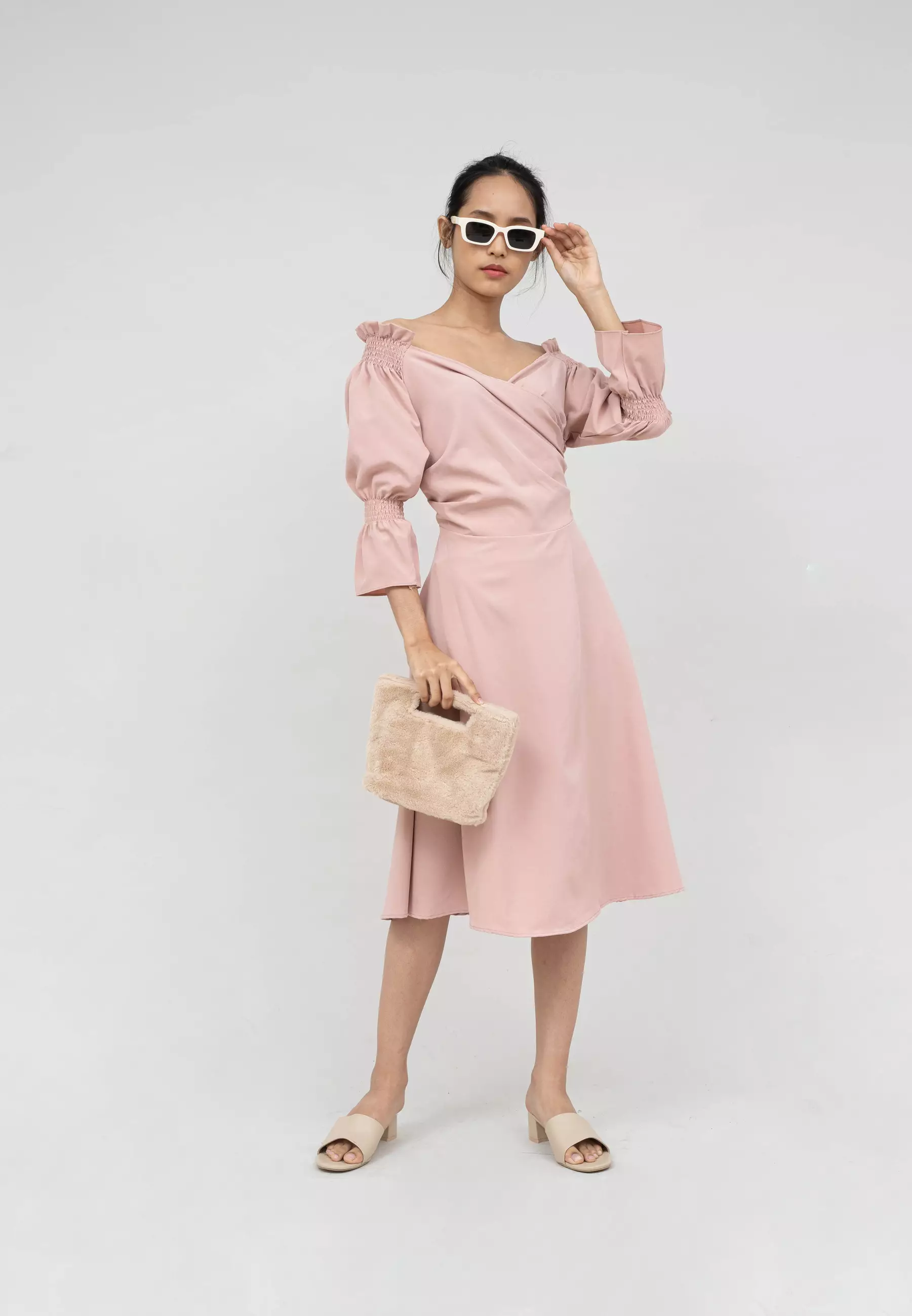 Houseofcuff Blossom Dress in Soft Pink Dress Crepe Model Sabrina