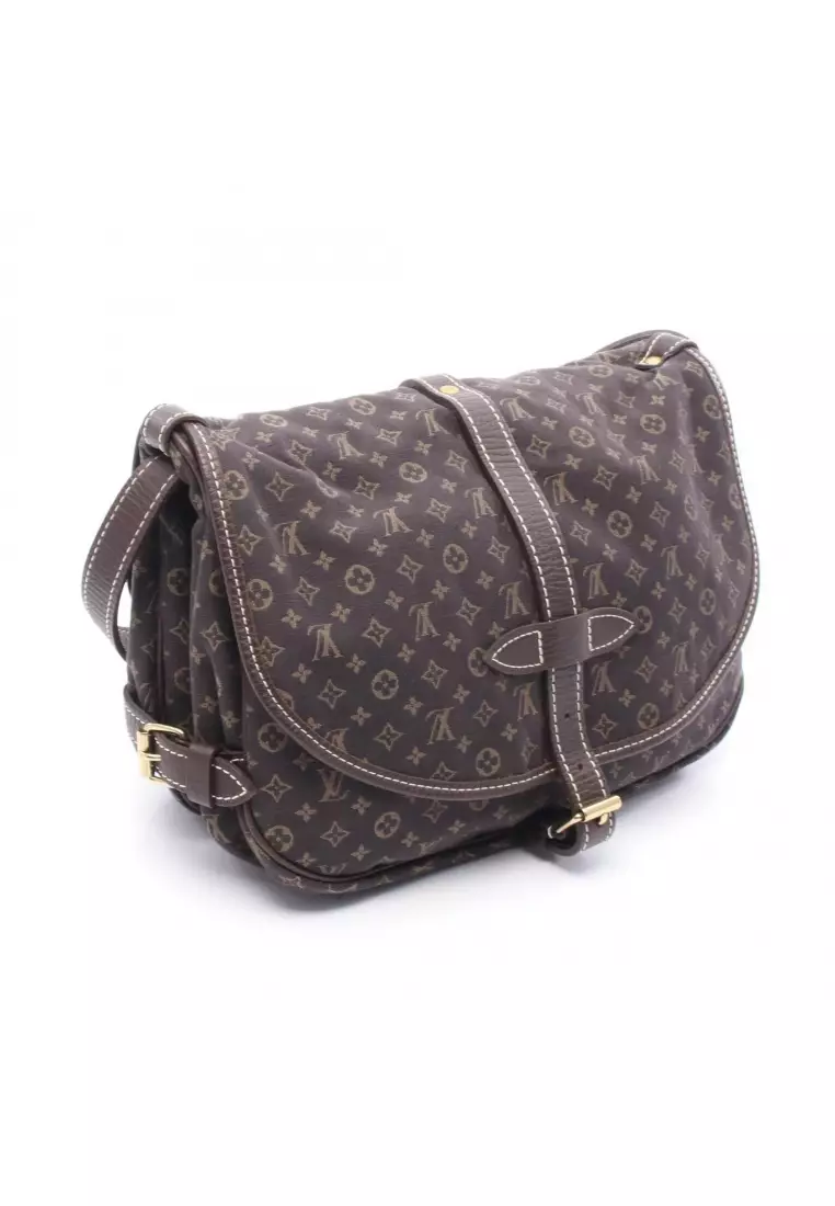 Pre-Loved Louis Vuitton Saumur monogram mini run Ebene Shoulder bag canvas leather Dark brown