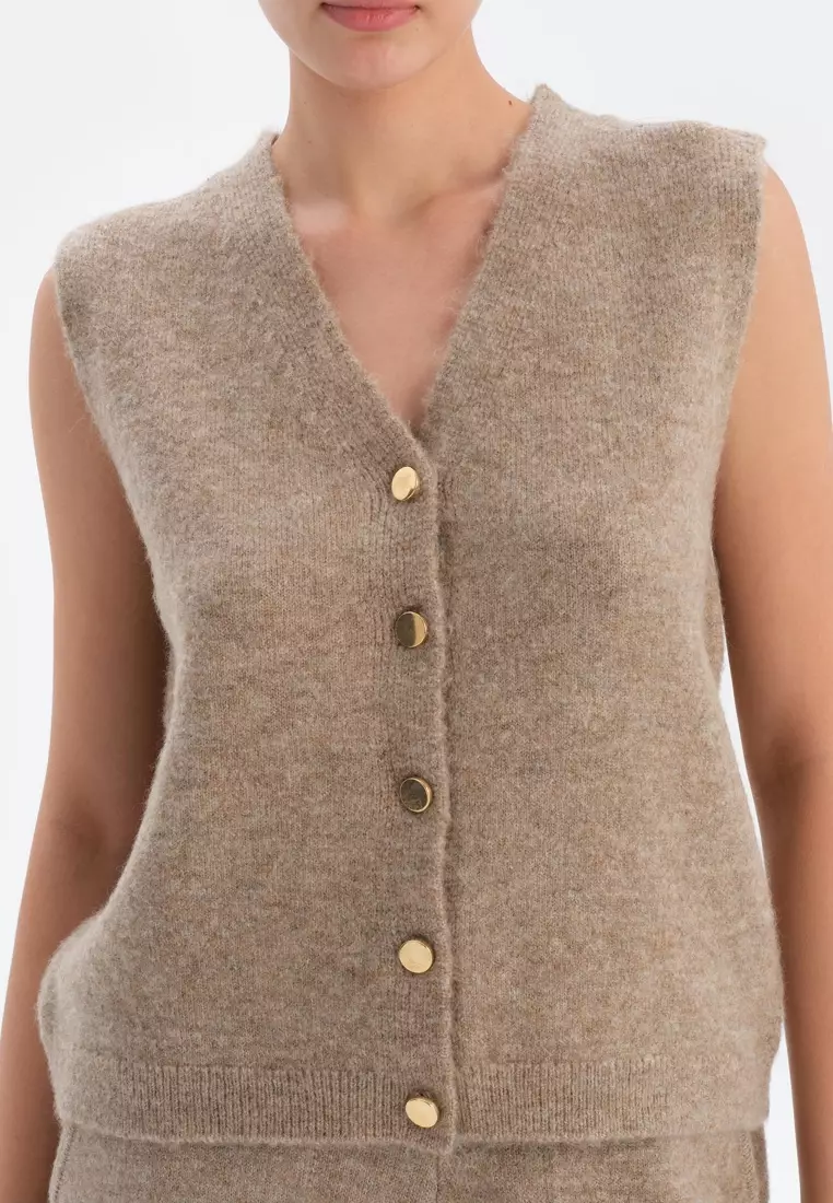 Beige Vest, V-Neck, Oversize, Sleeveless Loungewear for Women
