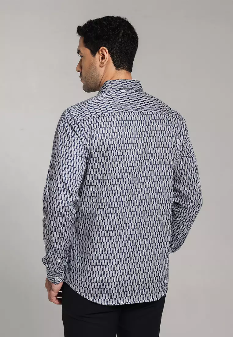 MOC - Kemeja Motif Pria Lengan Panjang Richmond - Navy