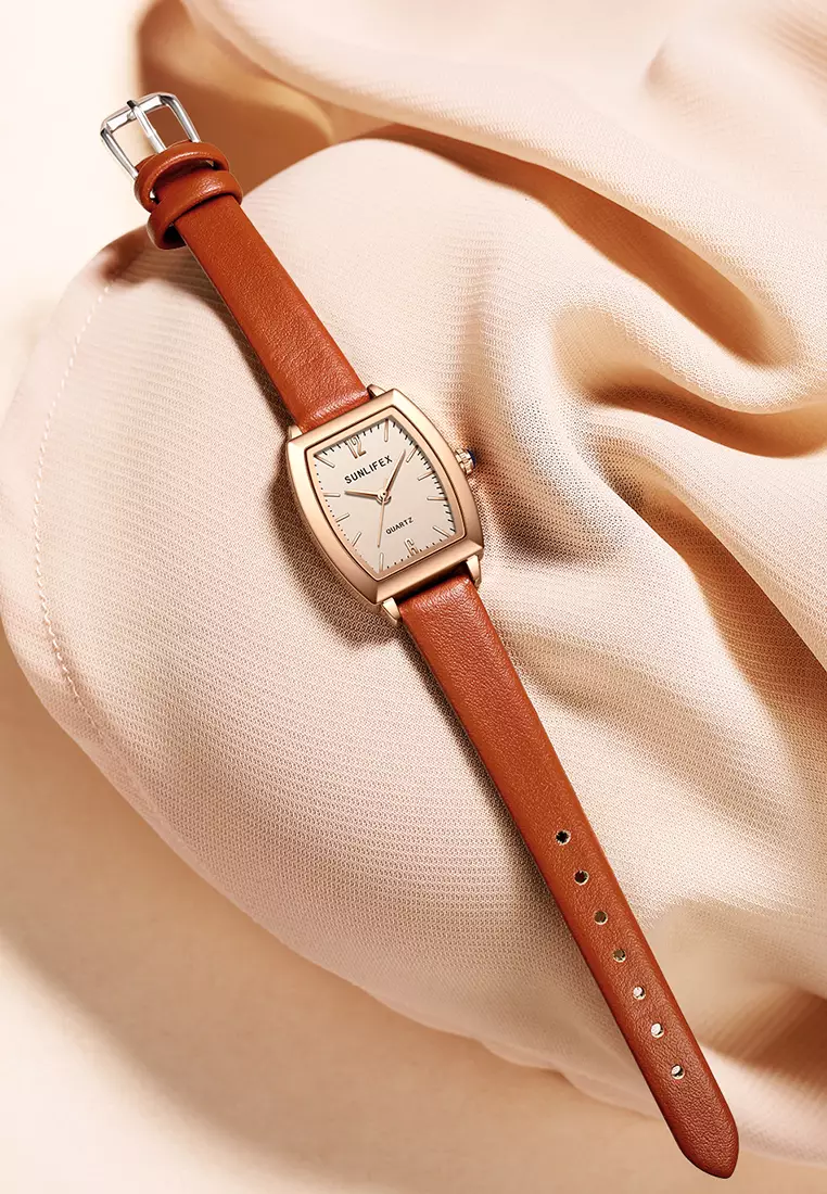 Jam Tangan Wanita 6007 Original Tali Kulit Jam Anggun Santai Korea Jam Tangan Cewek brown