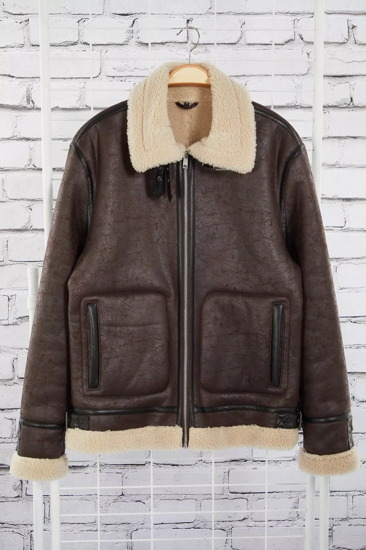 Men's Dark Brown Regular Fit Winter Coat With Fur Inside Tmnaw25Mo00013