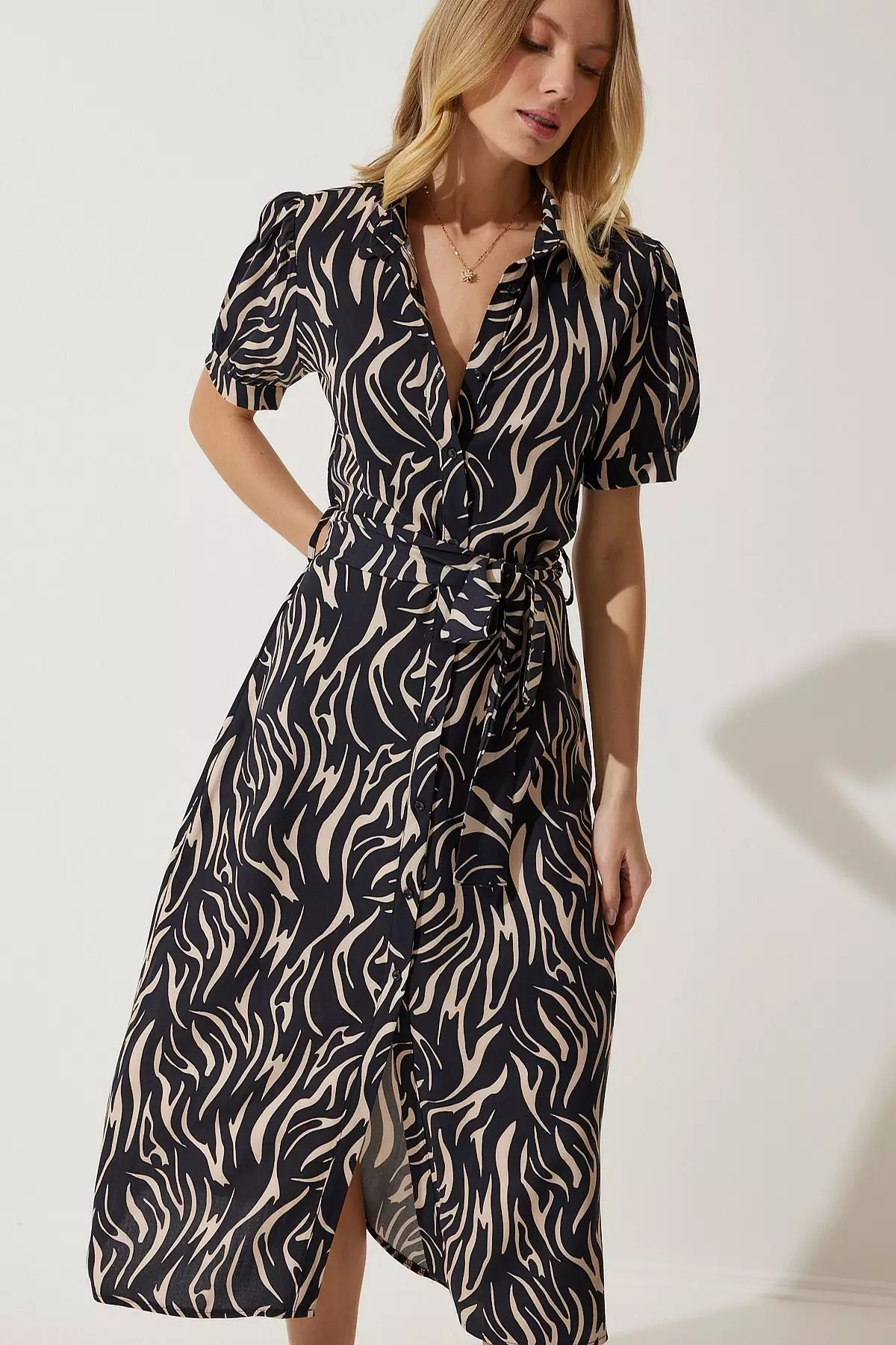 Viscose Pattern Midi Shirt Dress