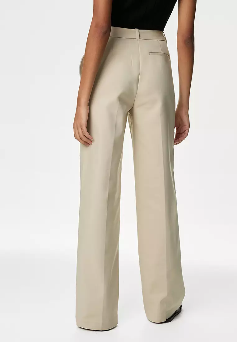 Cotton Blend Wide Leg Chinos
