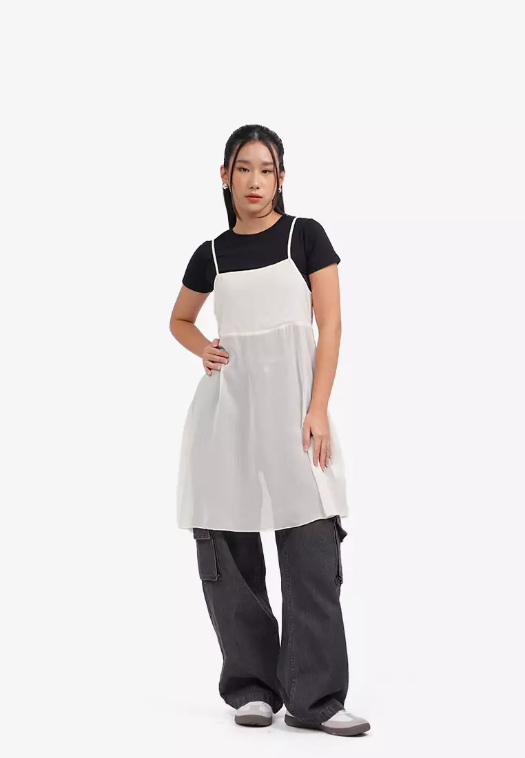 Pleated Sheer Mini Slip Dress