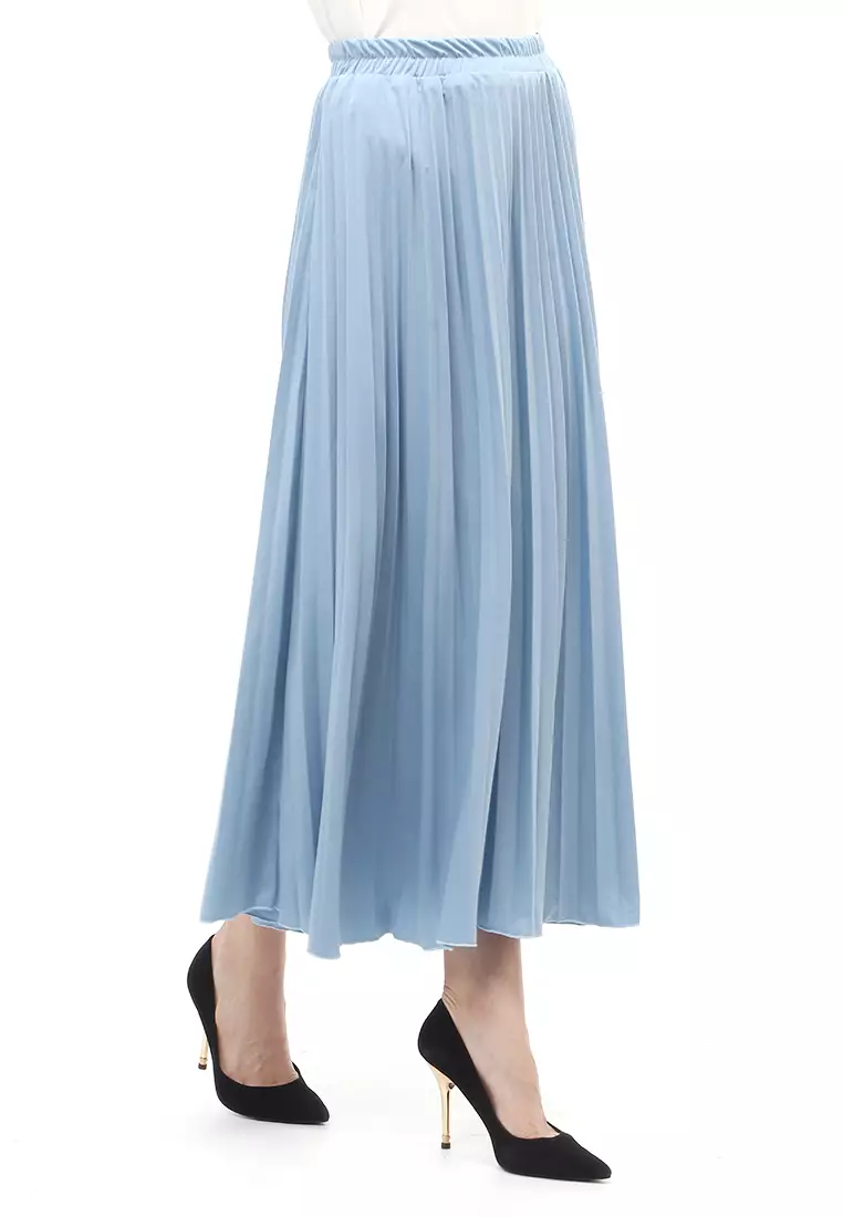 Skirt Plisket Bawahan Wanita Motif Polos Relaxed Fit - Dusty Blue
