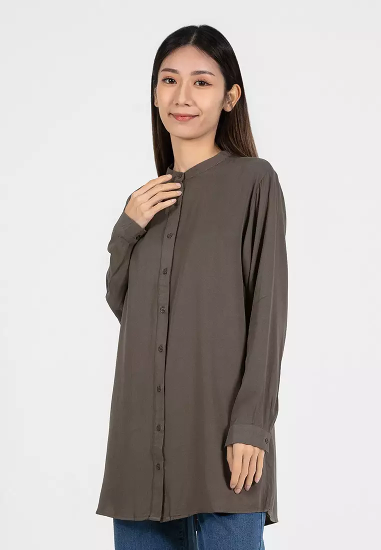 Forest Ladies Rayon Shirt Women Long Sleeve Tunic - 822405-45DkOlive