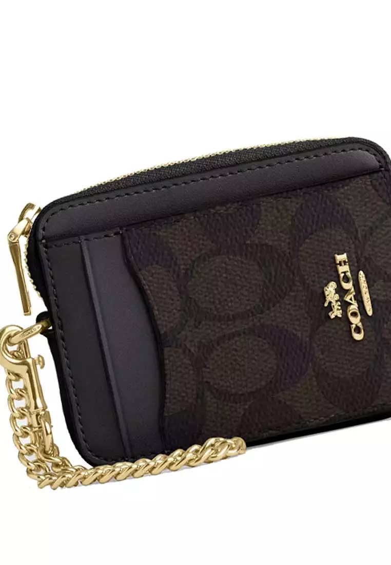 Zip Card Case In Signature Canvas Walnut/Black CW883