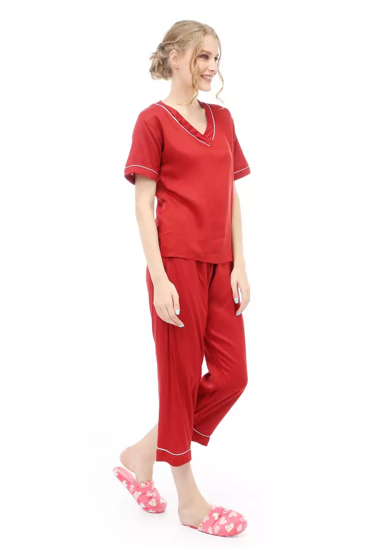 Vance Piyama Setelan Baju Tidur Wanita Lengan Pendek Material Rayon ORIGINAL - Red