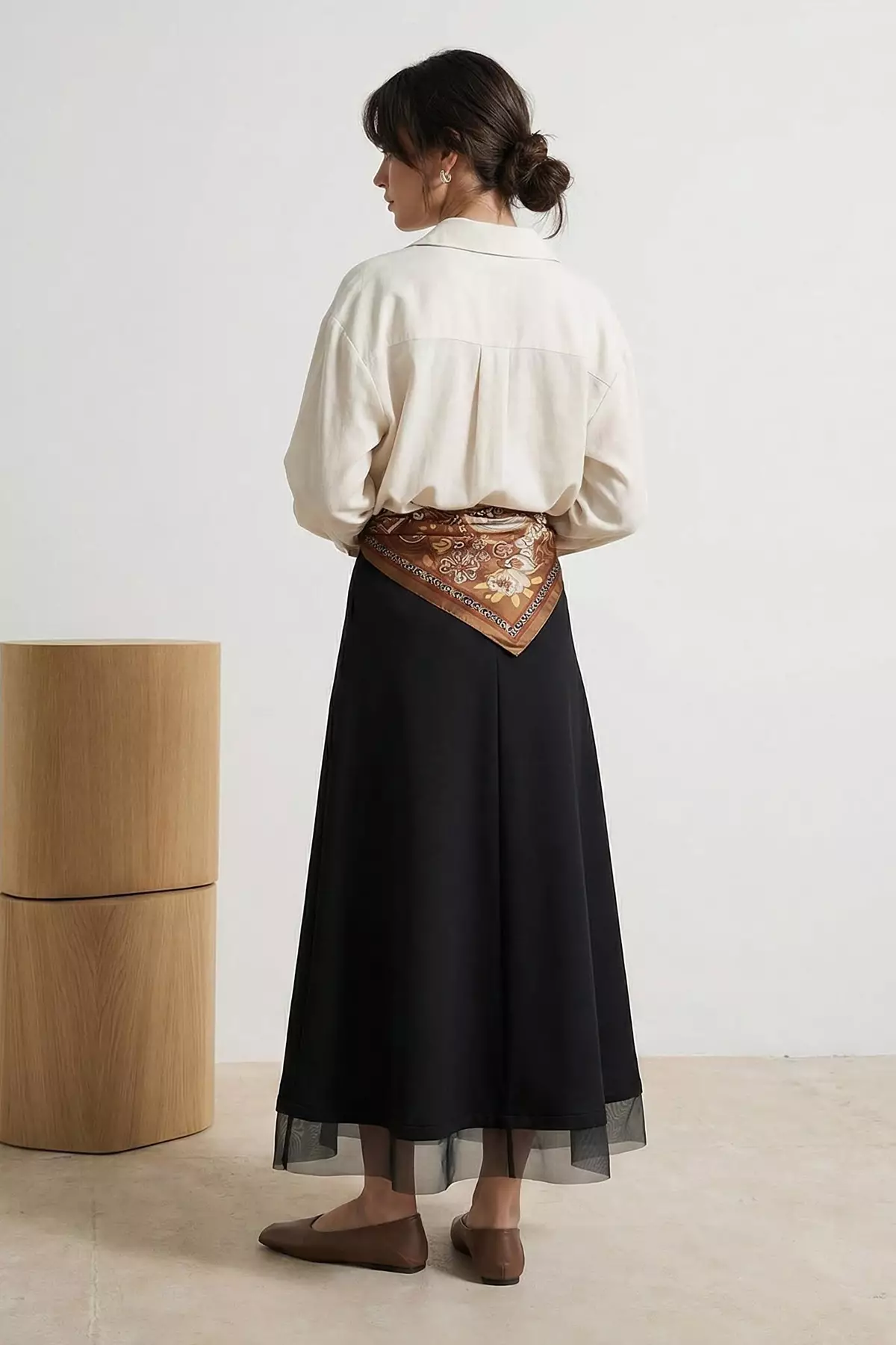 Black Unlined Plain Knitted Hem Tulle Detailed Hijab Skirt Tctss26Ee00001