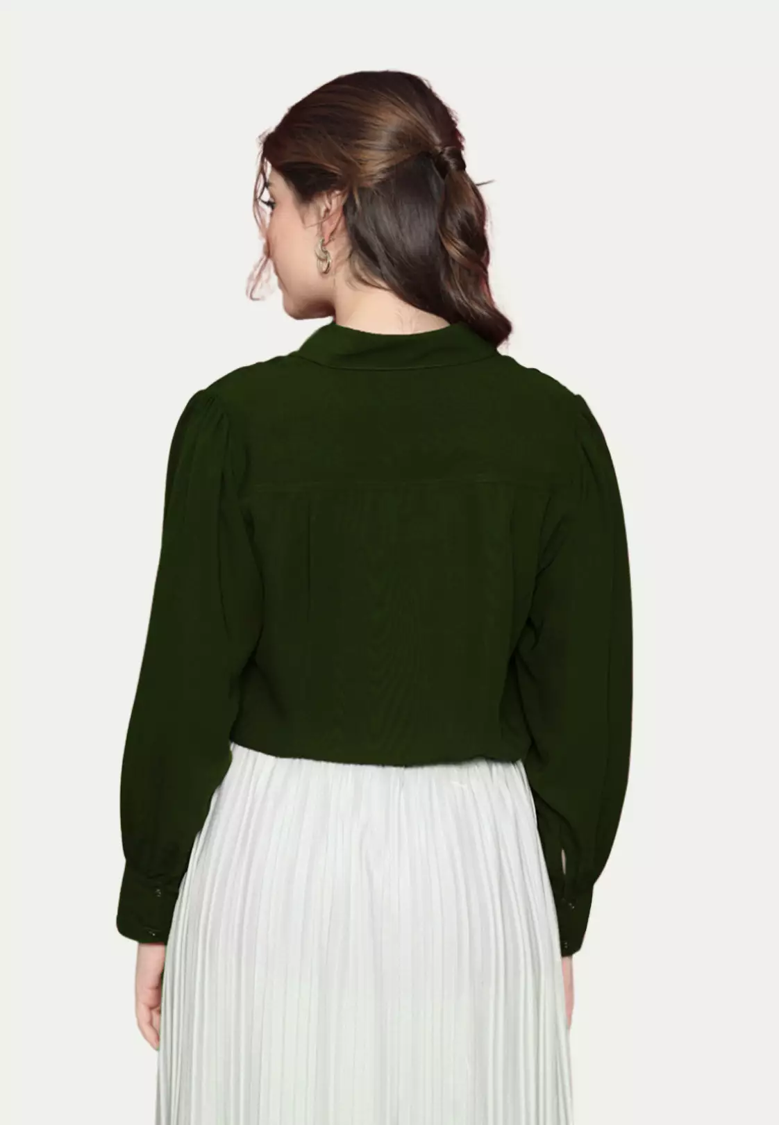 Plain Shirt With Long Sleeve In Dark Green By Brilliant Girl Warna HIJAU