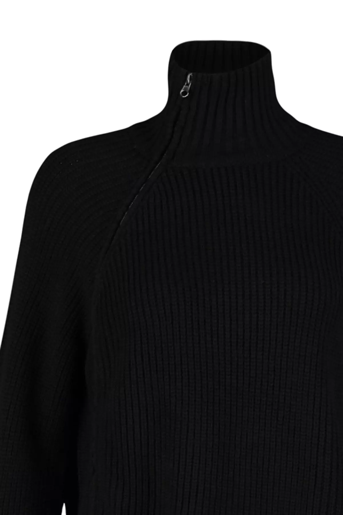 High Neck Raglan Sleeves Zip Sweater
