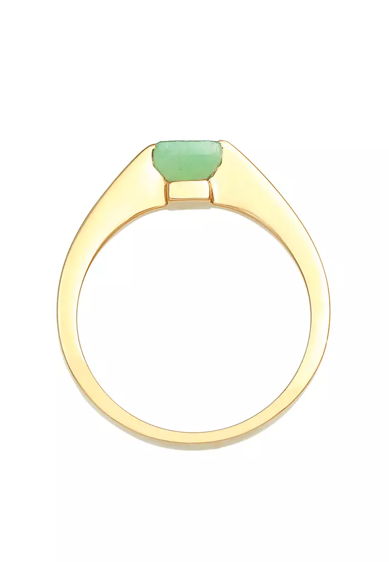 Cincin Perhiasan Perak 925 Wanita Classic Pyramid Elegant Jade Gemstone Gold Plated