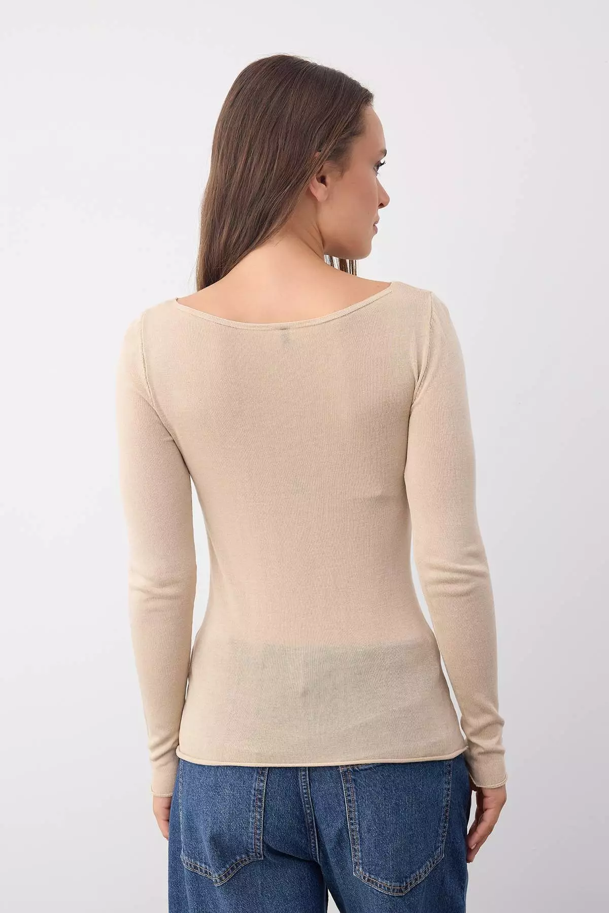 Wardrobe Essentials Beige Basic Thin Knit Sweater | Twoaw26Kz00112