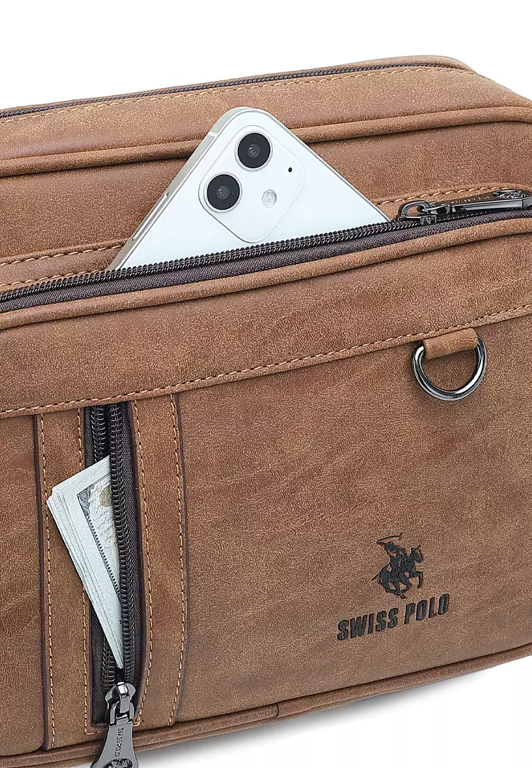 Men's Sling Bag / Crossbody Bag - Light Brown