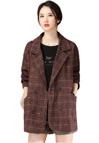 A-IN GIRLS red Temperament Check Suit Collar Woolen Coat D945EAA1C922E9GS_1