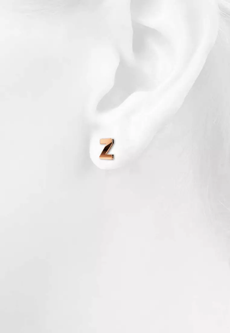 Bold Alphabet Letter Initial Charm Earrings in Rose Gold Tone - Z