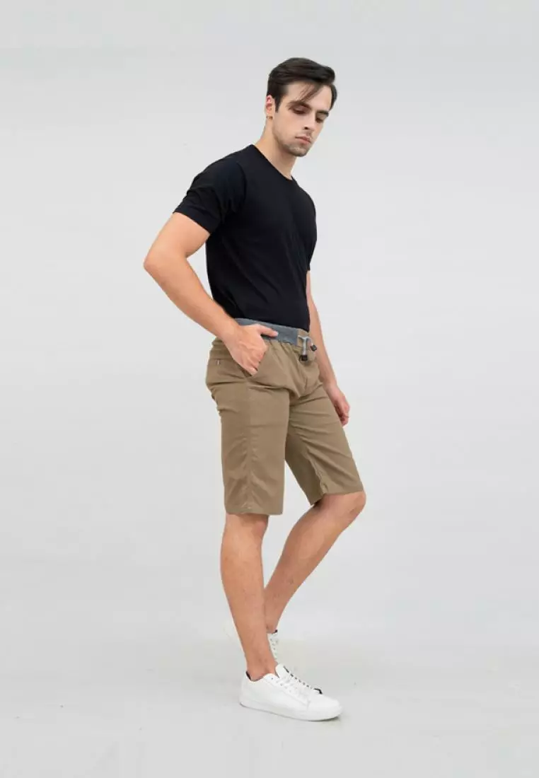 Celana chino pendek cino slim fit PINGGANG KARET Krem tua houseofcuff