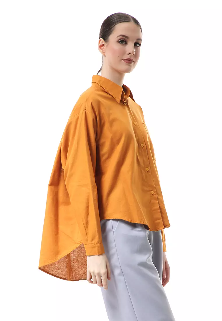 Nandira Kemeja Atasan Wanita Oversize Motif Polos Long Sleeve - Bata