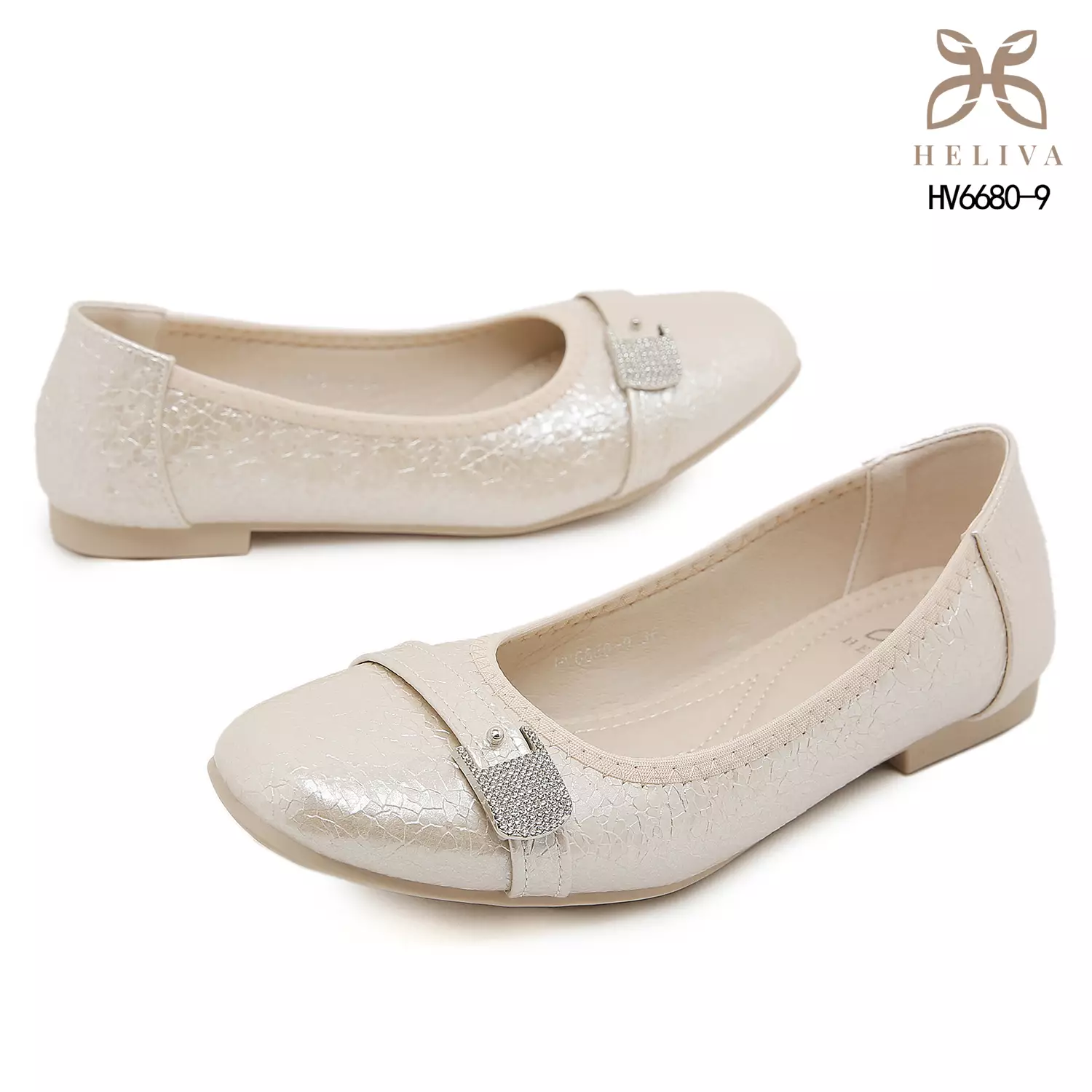 Heliva Alora Crackled Flat Shoes with Crystal Buckle Detail HV6680-9