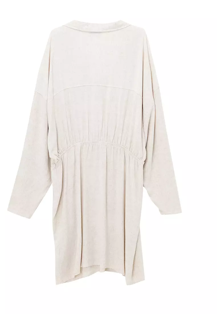 Curve Linen Drop Shoulder Shirt Dress With Asymmetric Skirt