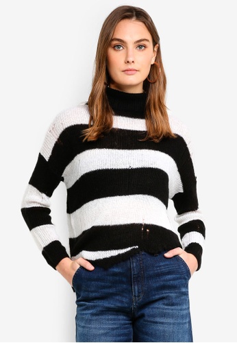 SISLEY white Striped Asymmetric Sweater B83EAAA548B675GS_1