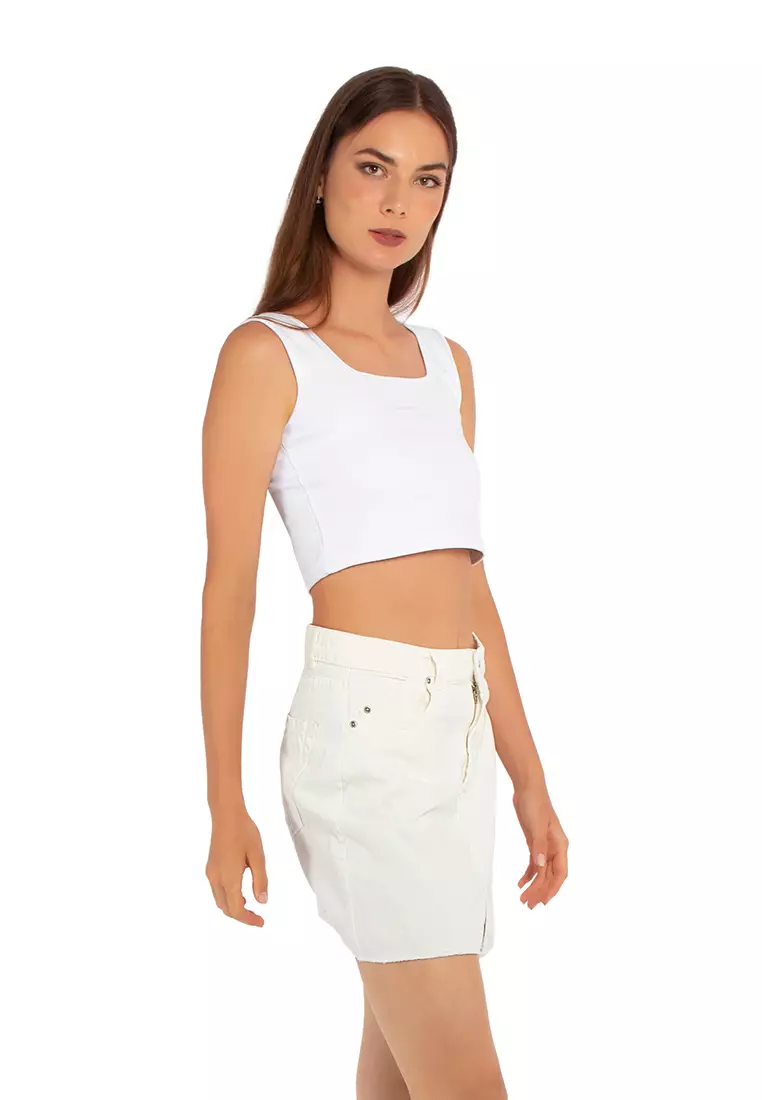 White Basic Sleeveless Crop Top