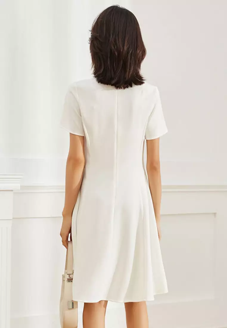 Simple and Elegant Solid Color Short Sleeve Dress CA101934W