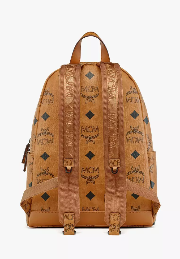 MCM Stark Backpack in Visetos Cognac & Black Nappa Leather 33 cm