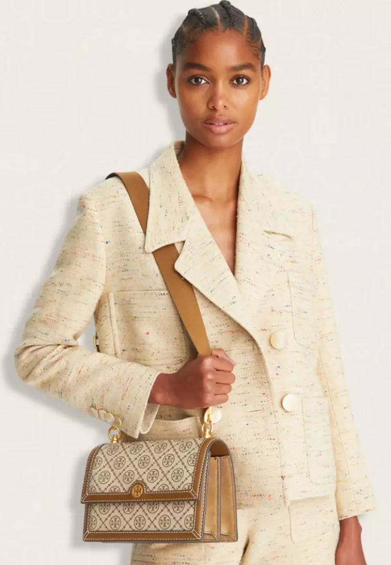 Tory Burch T Monogram Jacquard Small Shoulder Bag Hazelnut