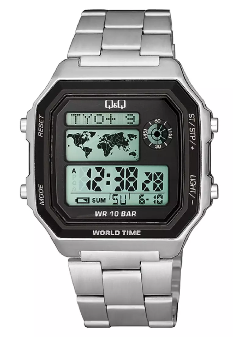 Q&Q QNQ QQ Original Watch Jam Tangan Pria Digital Tali Stainless M196 M196J Water Resist 10 BAR M196J006Y