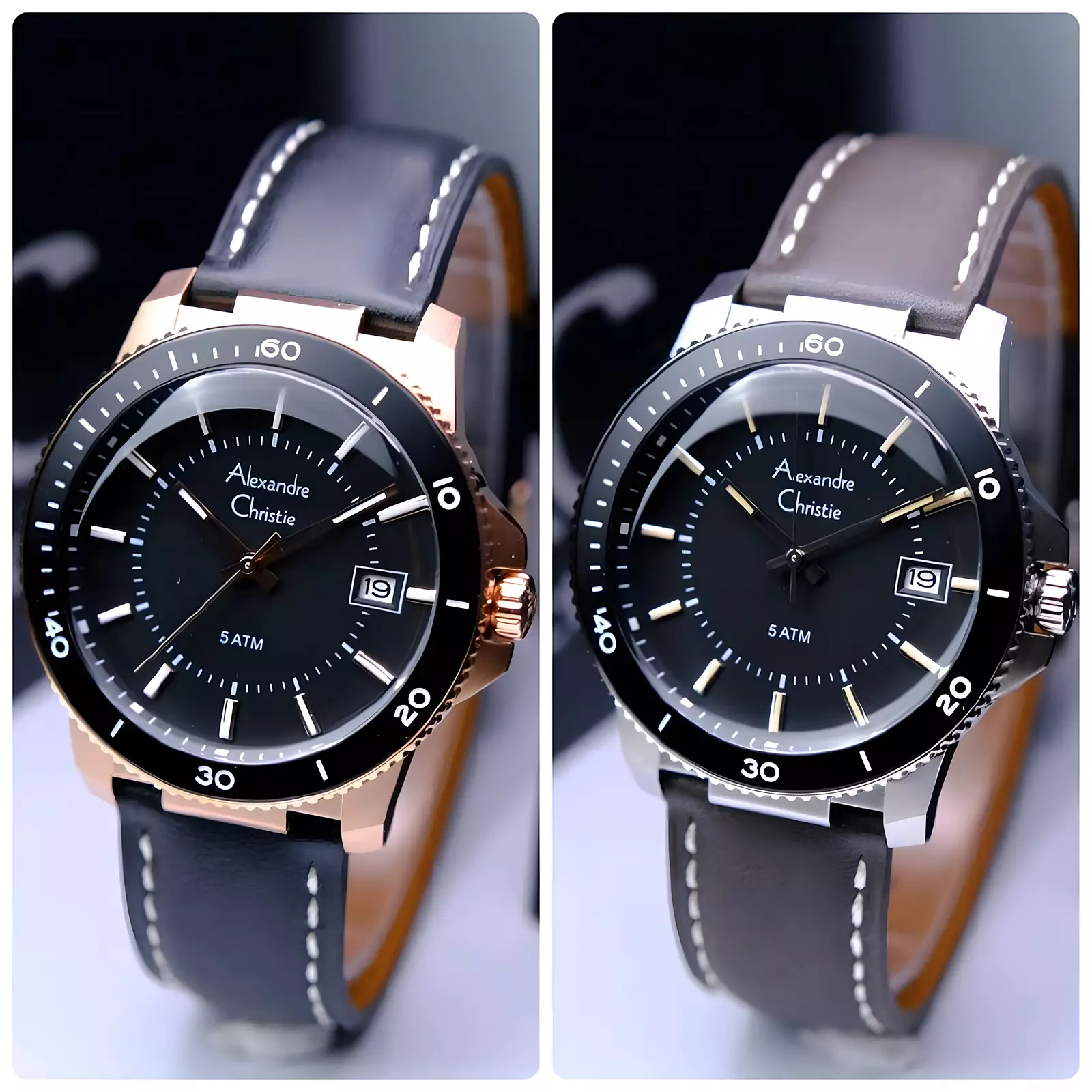 Alexandre Christie Sport Series - Jam Tangan Analog Pria - Rosegold Case - Black Leather Strap - 6141 MDLBRBA