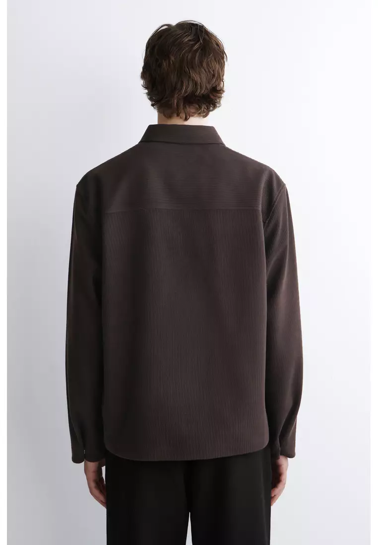CORDUROY-JERSEY ZIP-UP OVERSHIRT