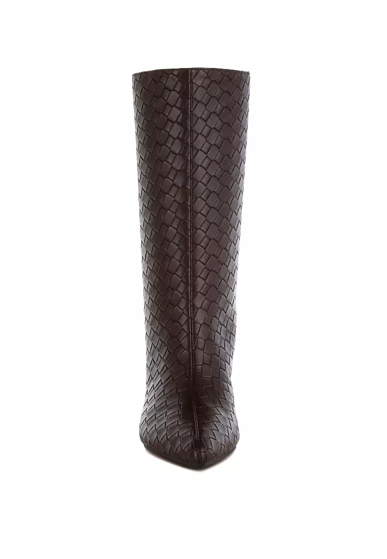 Woven Faux Leather Boots in Chocolate