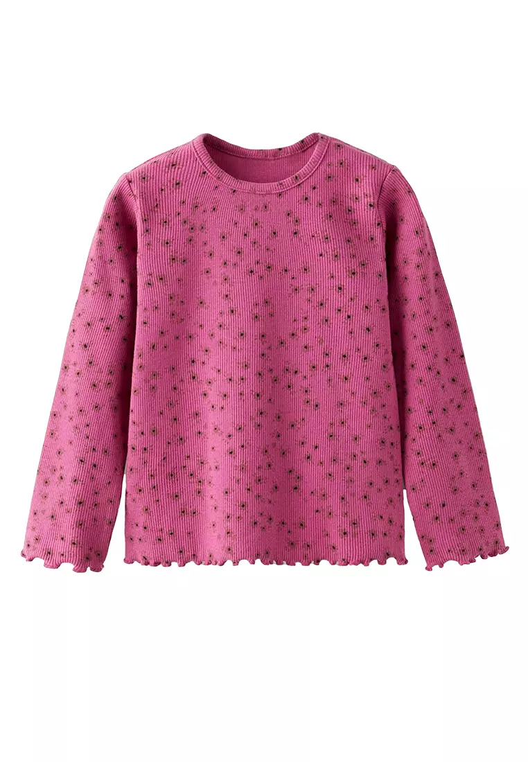 Ribbed Round Neck T-Shirt With Long Sleeves