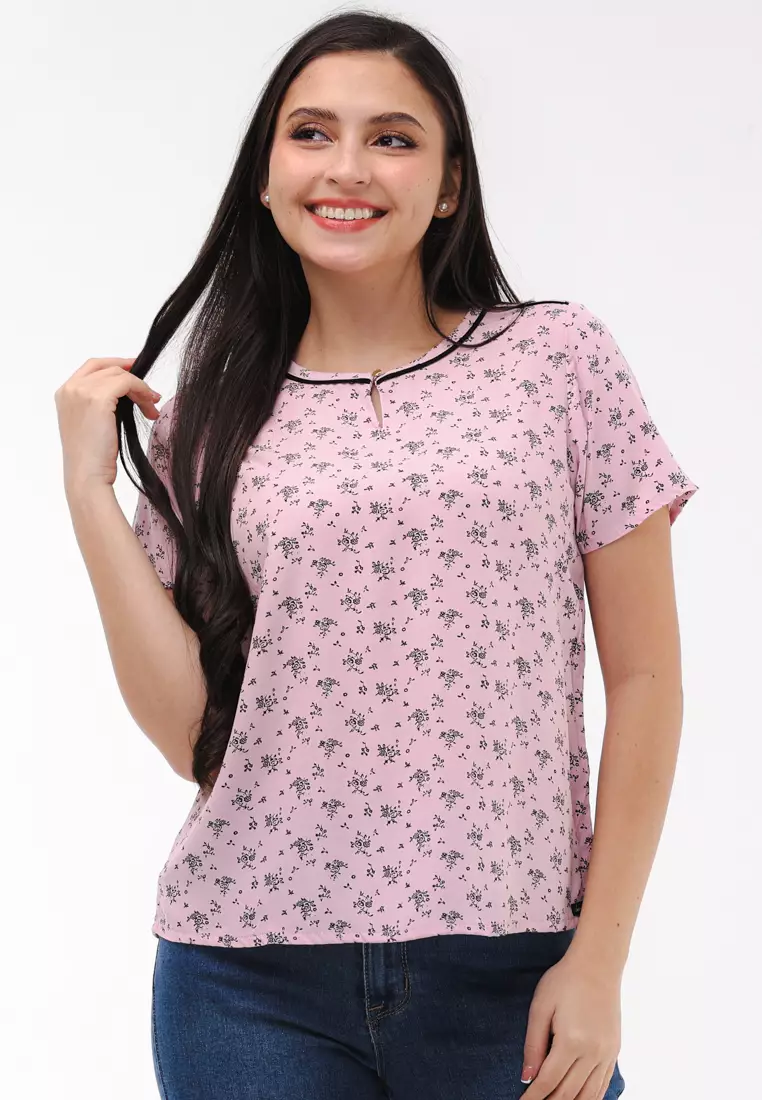 Woven Printed Rayon Short Sleeves Blouse