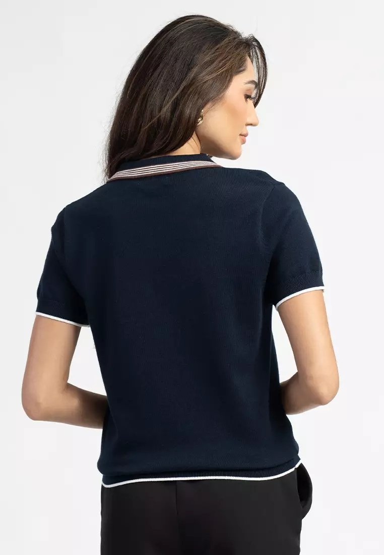 Isabella Knit Polo Striped Zip Top