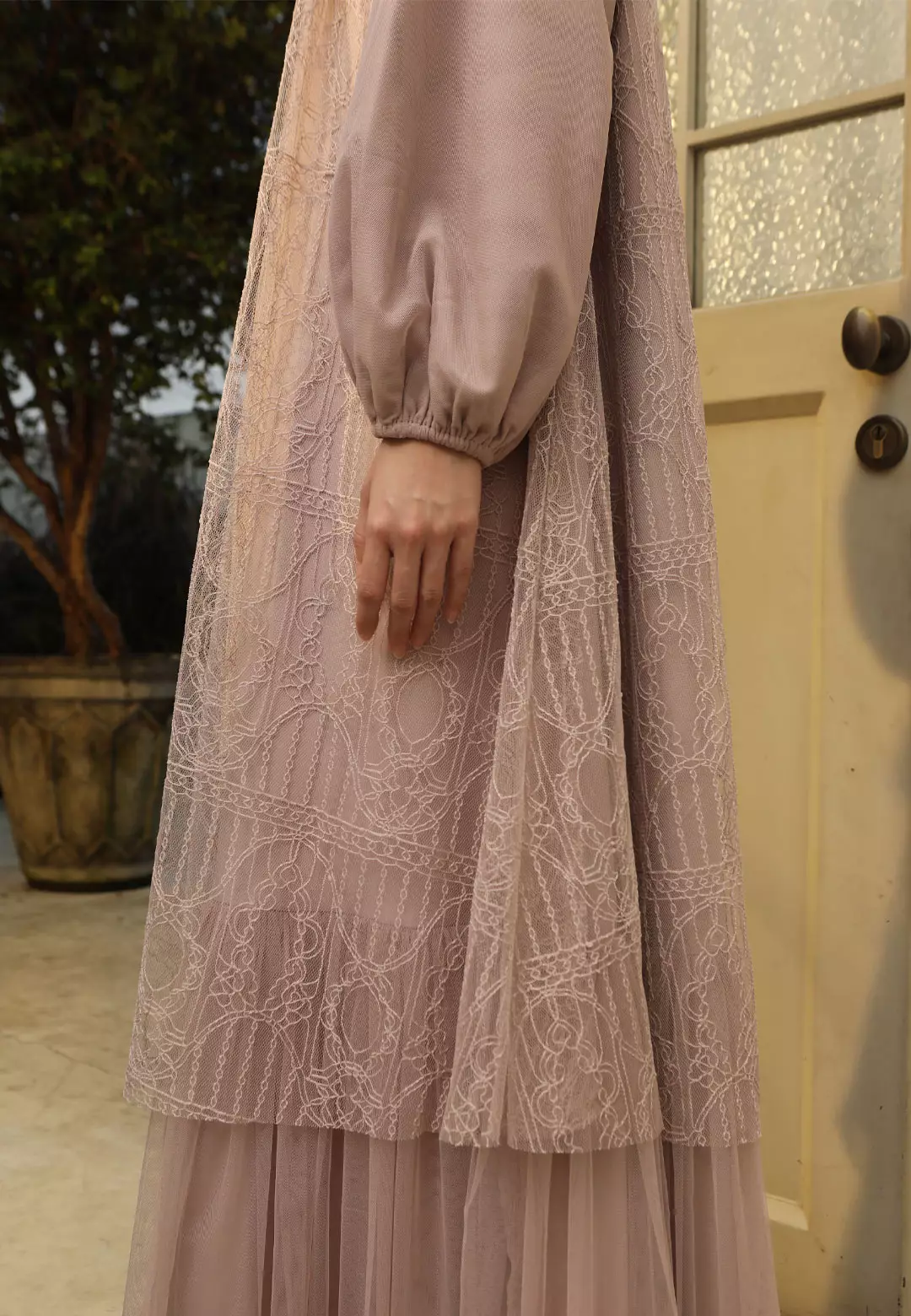 HijabChic Syahira Mocca Dress - Dress Brukat Tulle Elegan Best Seller