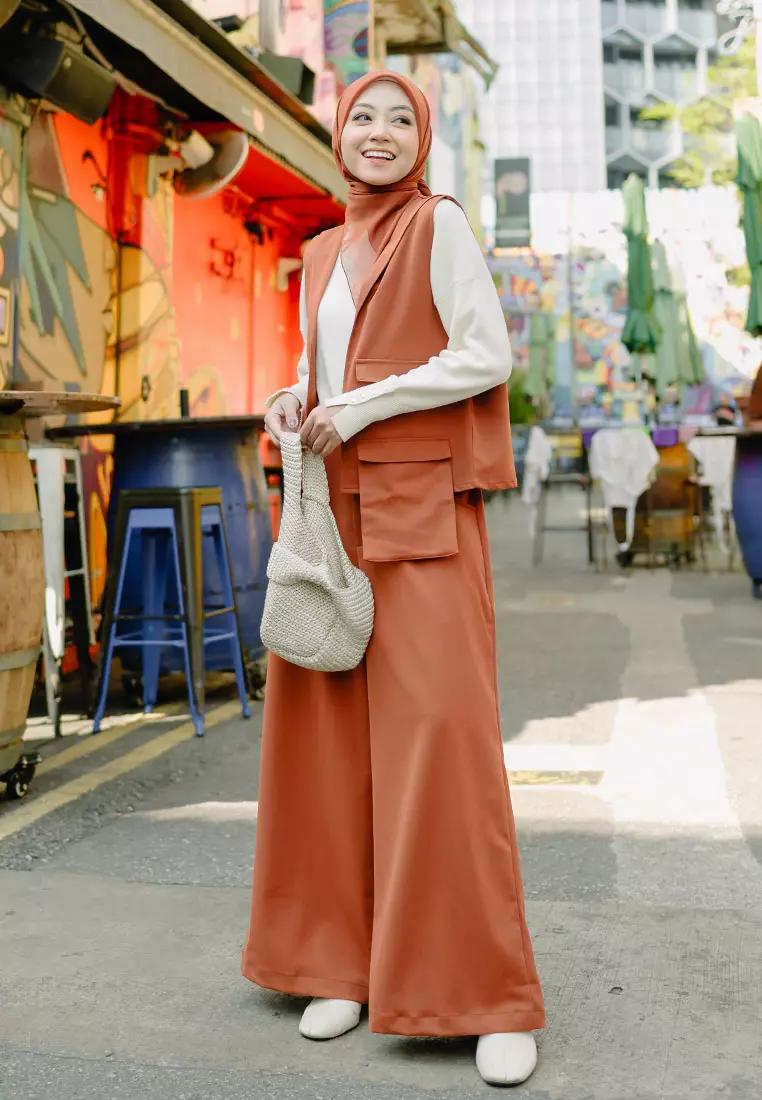 Mona Set (One Set Rompi & Celana Kulot) Terracotta