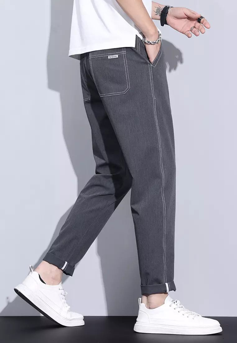 彈性腰圍修身長褲