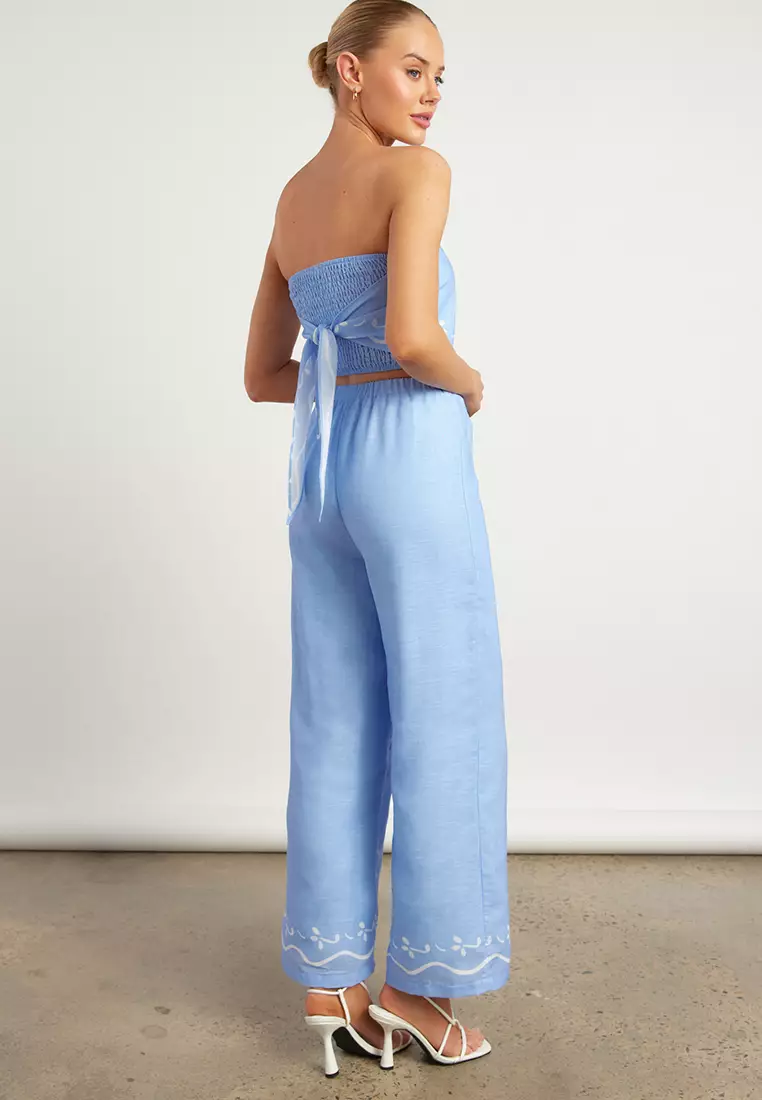 Border Print Faux Linen Set