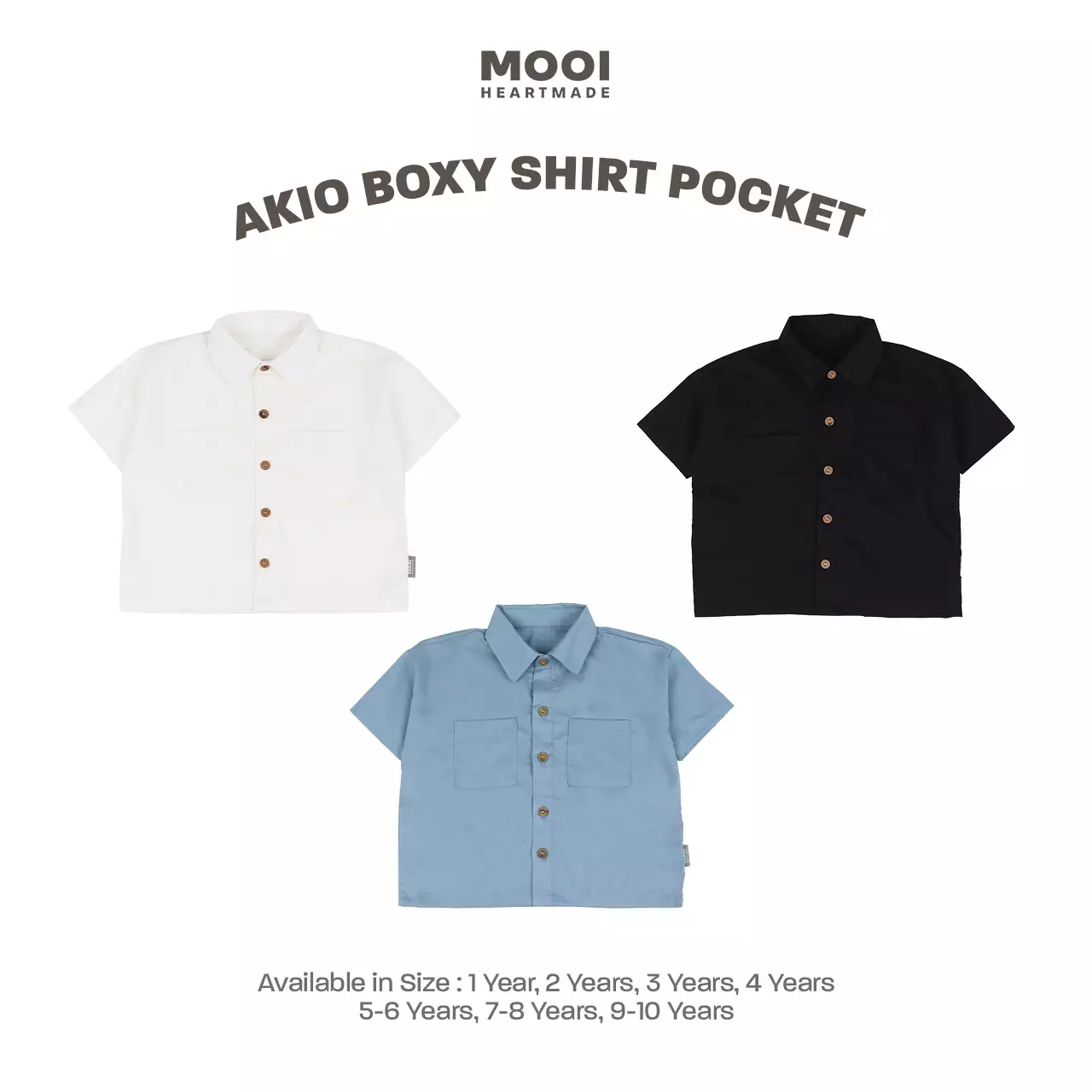 Mooi Kemeja Anak Laki-laki Akio Boxy Shirt Pocket - Black