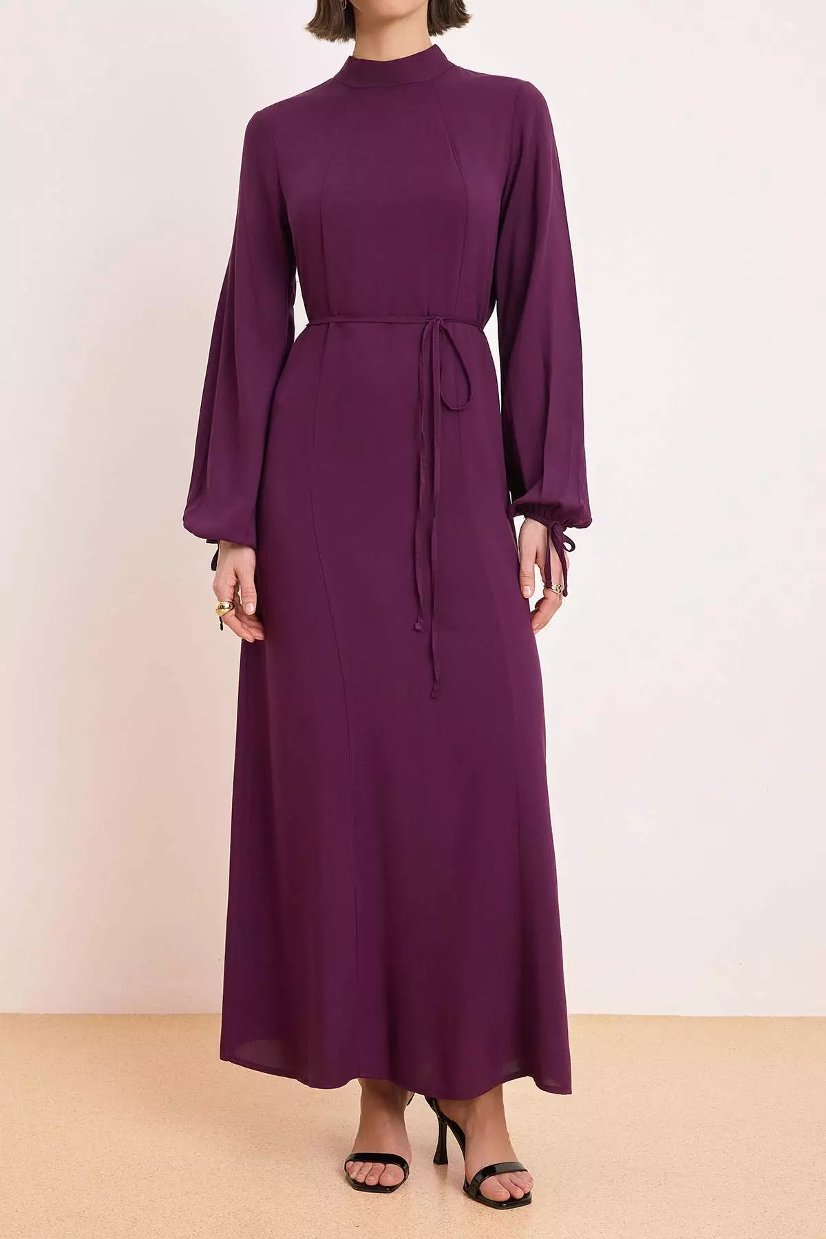 Purple Unlined Cool Fabric Plain Woven Shally Hijab Dress Tctss26Eb00102