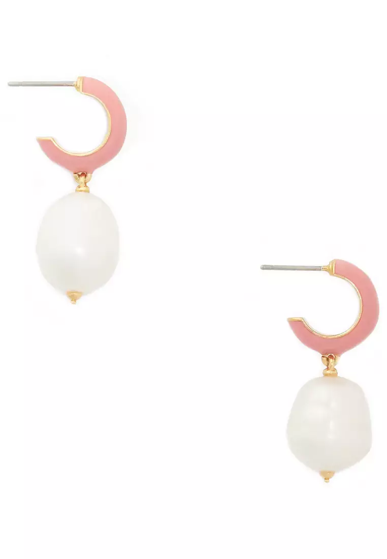 Candy Drops Enamel Pearl Drop Hug Earrings - Coral o0r00270