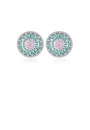 Glamorousky white Fashion and Elegant Geometric Round Stud Earrings with Colorful Cubic Zirconia 632F0AC92B0E4FGS_1