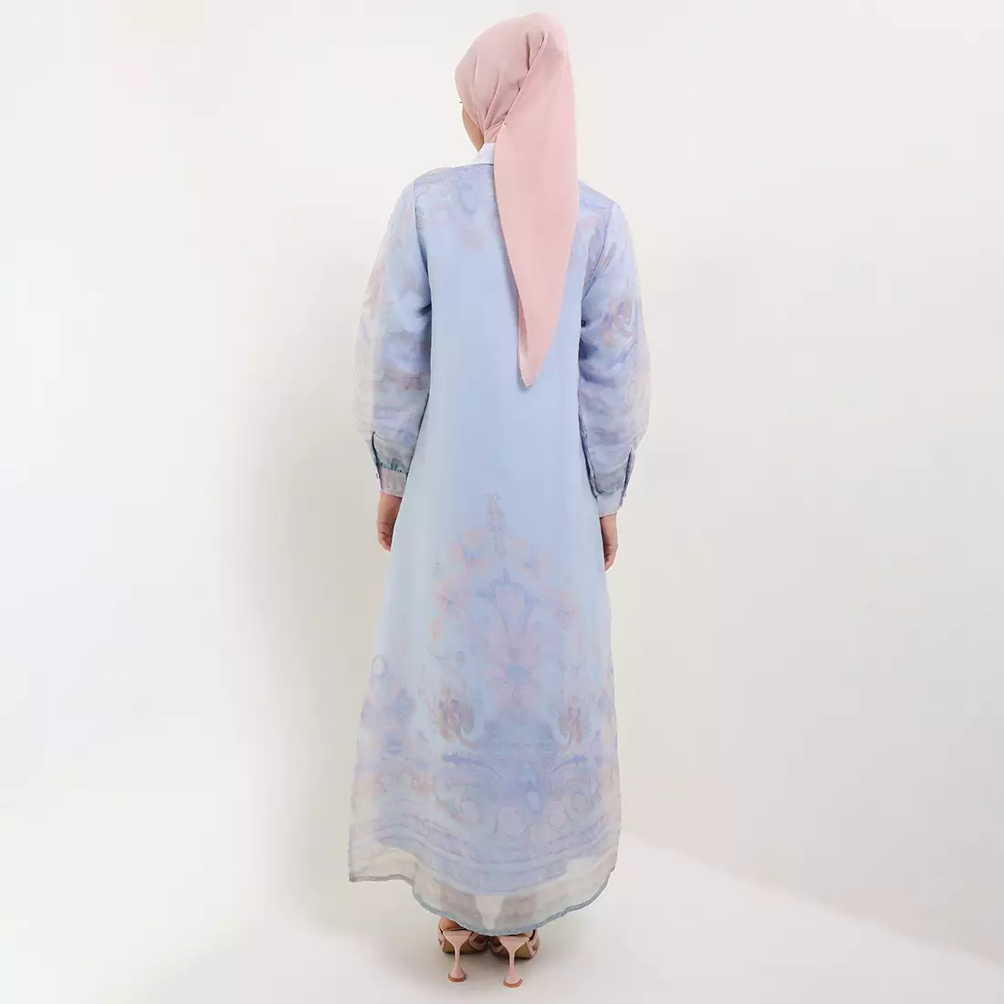 MFMW Elkaira Dress Gamis Satin Biru Motif