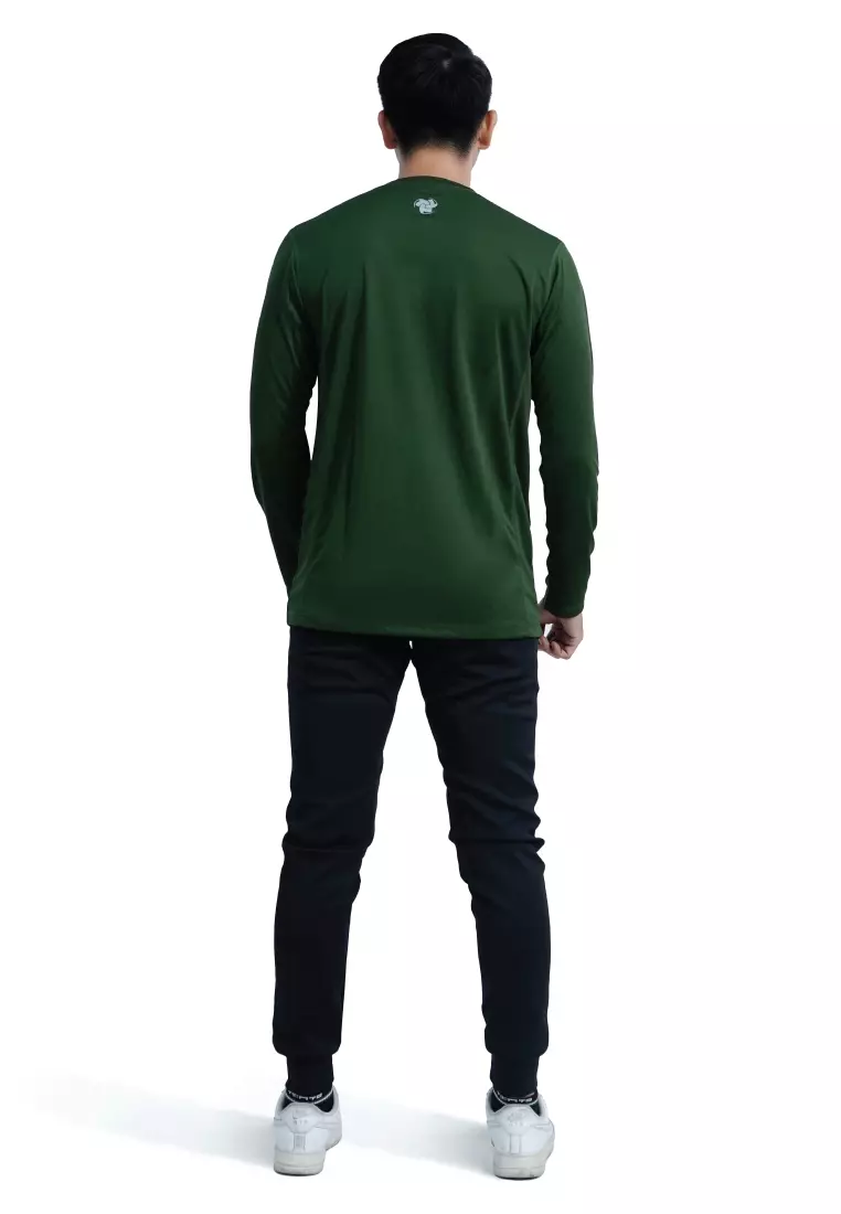 Tiento Setelan Olahraga Kaos Lari Dry Fit Lengan Panjang Army Baju Running Tiento Celana Jogger Panjang Long Pants Joger Basic Sporty Black