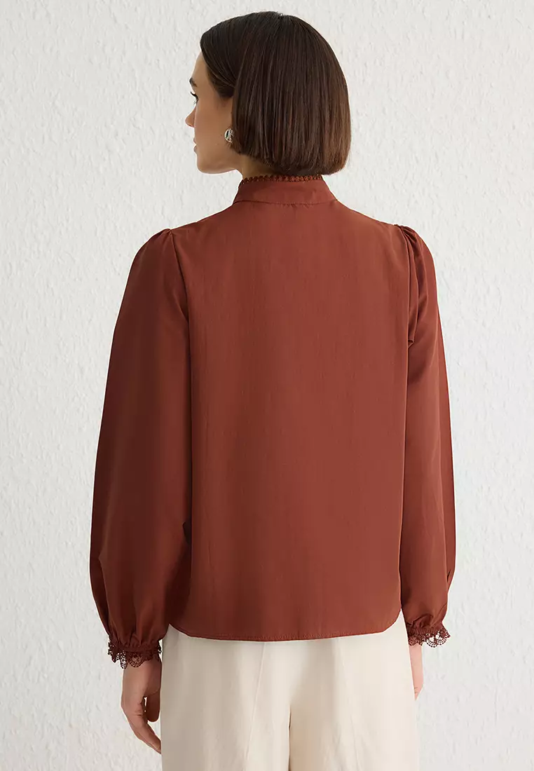 Brown Lace Detail Cotton Regular Regular Pattern Woven Shirt