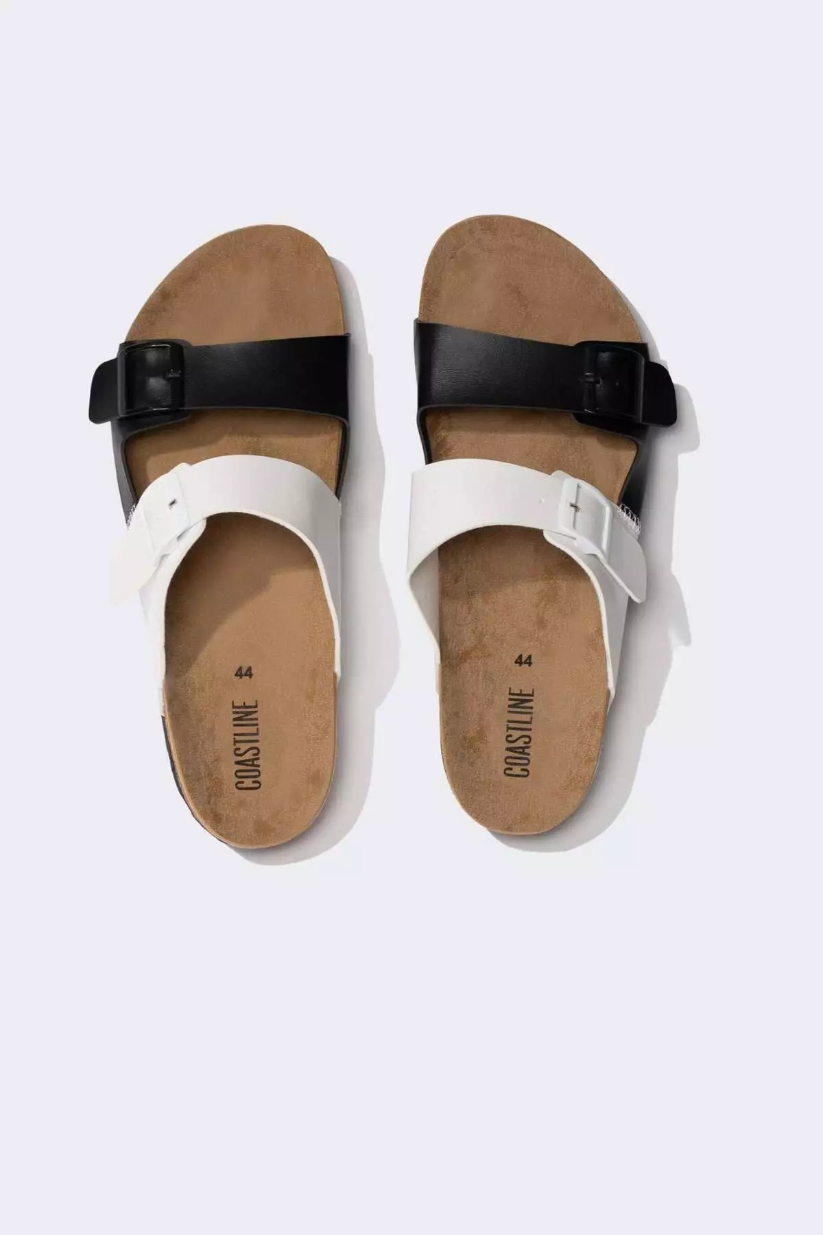 Men's Faux Leather Slippers - Flat Sole, Double Band, C3754AX24HS